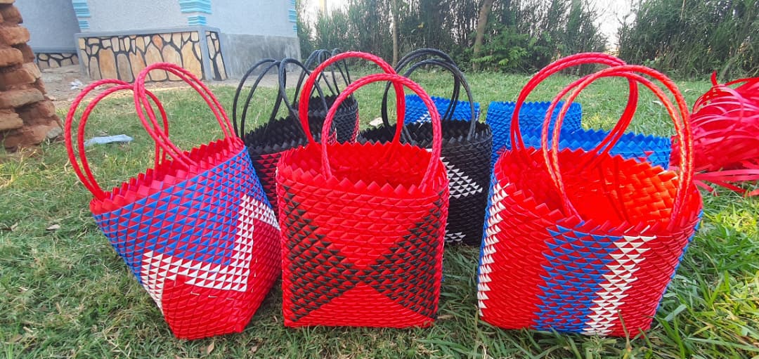 Completed baskets arranged for display